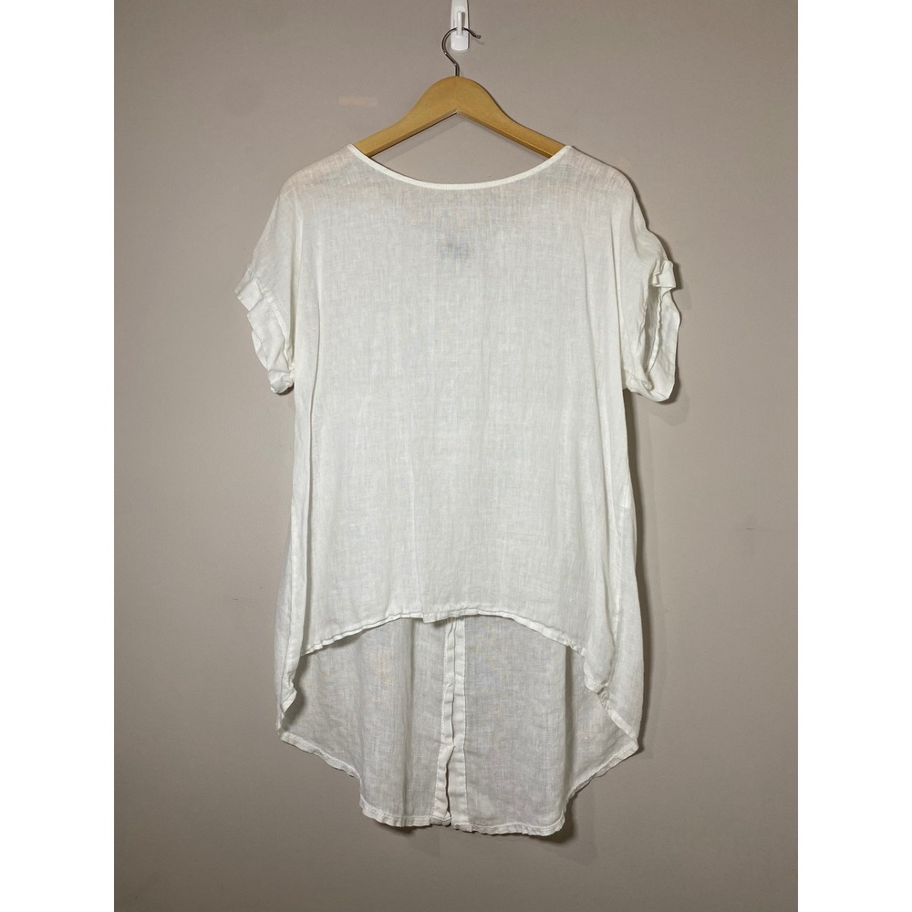 Terzo Millennio‎ White 100% Linen Tunic Top Button Back Italy High-Low Hem Small